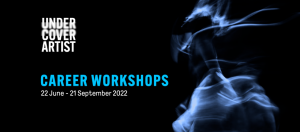Career workshops image with text and a blurred image of a person dancing