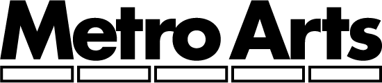 Black and white logo with the words ' Metro Arts'